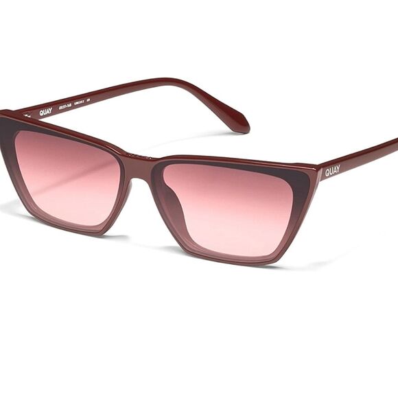 Quay Australia Bad Habit Narrow Cat-Eye Oversized Sunglasses- Oxblood - Picture 1 of 13